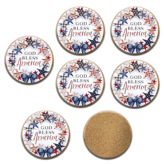 Courtside Market Celebrate 250 God Bless America Wreath 6-Piece Ceramic Coaster Set with Wounded Warrior Project